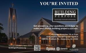 Building On Purpose – church design, fundraising and construction experts hosting a yearly workshop in Metro DC