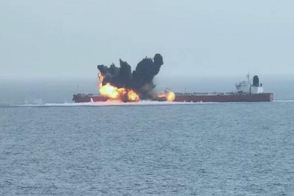 A suspected attack by Yemen’s Houthi rebels sees explosions near ship in Red Sea